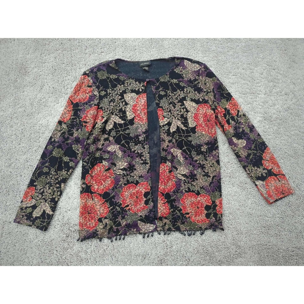 Lane Bryant Cardigan Women's 18W Floral Print Open Front Beaded Fringe